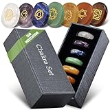 PURAJA Premium Chakra Set mit den 7 wichtigsten Edelsteinen | Heilsteine Set aus echten Edelsteinen | Chakren Steine mit eingravierten Symbolen | Handgefertigte Heilsteine für Meditation