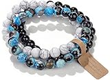 SAIBANGZI Handmade Echte Natursteinperlen Heilsteine Armband Unisex Chakren Perlenarmband, 8MM Runde Edelsteine Yoga Armbänder, Elastische Perlen Anti Stress Armband