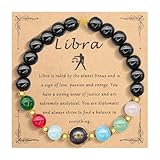HMOOY Sternzeichen Naturstein-Armband für Männer Frauen, 12 Konstellation echte 8mm große Natursteinperlen und Kristall Himmels Astrologie Schmuck Aufmunternde Motivationsgeschenke (Waage)