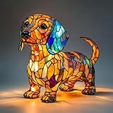 Nachtlicht Katze und Hund,LED Katzenlampe Mosaik,Buntglas-Tierform, Tischlampe aus gebeiztem Harz, Vintage-Stil,Katzen Lampe mit warmem Umgebungslicht Wohndeko für Hundeliebhaber (A)
