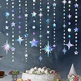 Honosen 14M Sternförmige Mondgirlande, Hängende Glitzer Papier Circle, Reflective Papier Girlande, Glitzer Dots Garland, Girlande Geburtstag Party für Geburtstags, Hochzeits und Partydekorationen