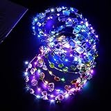 URAQT LED Blumenkranz Stirnband, 12PCS Haarkranz Blumen Mallorca Party Accessoires, Damen und Kinder Festival Zubehör Geburtstag Weihnachten Party Hochzeit Dekor Blumenkranz Kopfschmuck