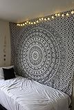 RAJRANG Mandala Hippie Wandteppich Dekorativ Schwarz Weiß Elefant Mandala Tapisserie Böhmische indische Wandbehänge wandtuch Tagesdecke für Wohnzimmer, Schlafzimmer, Picknick - 127x152 cm