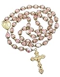 Nazareth Store Katholische Rosa Kristall Perlen Gold Rosenkranz Blumen Perlen Halskette Holy Mary Herz Medaillon Medaille & Kreuz Religiöses Amulett für Frauen