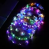 URAQT LED Blumenkranz Stirnband, 6PCS Haarkranz Blumen Mallorca Party Accessoires, Damen und Kinder Festival Zubehör Geburtstag Weihnachten Party Hochzeit Dekor Blumenkranz Kopfschmuck