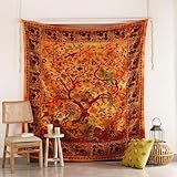 Popular Handicrafts Baum des Lebens Bohemian Psychedelische Filigrane Blumenmuster indische Bedspread Tapestry 54x84 Zoll, (140cmsx215cms) Türkis