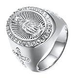 Flongo Herren-Ring Männer Rosenkranz-Ring Daumenring Bandring Siegelring Silber Jungfrau Maria Heilige Mutter Gottes Kreuz Kruzifix Herren-Accessoires Größe 62