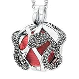 Engelsrufer Damen Halskette aus Sterling Silber mit Klangkugel Anhänger Silber in der Größe XS mit roter Klangkugel und Zirkonia, Karabinerverschluss, nickelfrei, Größe: 60+5+5 cm, ERN-25-EDEN-XS-ZIB