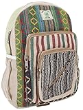 GURU SHOP Bunter Ethno Hanf Rucksack - Beige/grün, Unisex - Erwachsene, 35x24x15 cm