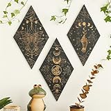 Ueiwffzo Mondphasen Wanddeko Mandala Holz Boho Wand Deko Wanddekoration Kunstdekoration Wandbehang für Schlafzimmer Esszimmer Wohnzimmer Büro Küche Korridor (A+B+C)