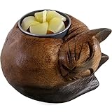 Hölzerner Teelichthalter in der Form Einer schlafenden Katze, Mehrfarbig