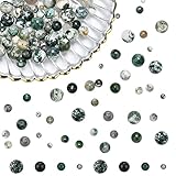 NBEADS 120 Stück Natürliche Baumachatperlen, 4mm/6mm/8mm/10mm Runde Edelstein Lose Perlen Ungefärbte Natursteinperlen Für DIY Armbänder Halsketten Schmuckherstellung