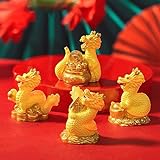 BESPORTBLE 4 Mini-Drachenfiguren Zum Chinesischen Neujahr Aus Kunstharz Goldene Chinesische Tierkreiszeichen-Drachenstatue 2024 Jahr des Drachen Heimbüro-Sammlung Geschenk