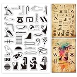 GLOBLELAND Klarer Stempel Mit Ägyptischen Hieroglyphen Und Wörtern Zur Kartengestaltung Altägyptische Glyphen Alphabet Klarer Silikonstempel Magische Runen Transparenter Stempel