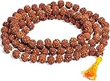 Petrichor Certified Original Rudraksha Mala (Brown, 8-9mm) with Certificate for Wearing and Japa Mala (5 Mukhi Mala, 108 Beads Mala Rosary Garland)