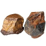 QINJIEJIE Tigerauge Große Kristall 2 Stück 100% Natursteine Rohstein Heilsteine Raw Steine Premium Wasserstein für Meditation Reiki Dekosteine