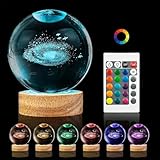 3D Galaxie Kristallkugel Nachtlicht 16 Farben Lampe 80mm Galaxie System Kristallkugel USB Ball Lampe Nachtlicht mit Holzsockel Schneekugel Glas Lasergravur Geschenk für Frauen Kinder Freunde Familie