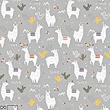 Pingianer 100x160cm Lama 100% Baumwolle Baumwollstoff Kinder Meterware Handwerken Nähen Stoff (Hase Mond Herz Weiß) (Lama Grau, 100x160cm (11,99€/m))