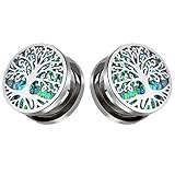 TBOSEN 1 Paar Lebensbaum aus Edelstahl mit Opal eingelegt Schraubohren Tunnel Stecker Gauges Expander Piercing Modisches Geschenk 0g-1Zoll in 8mm-25mm