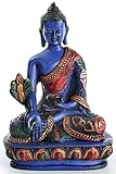 BUDDHAFIGUREN/BILLY HELD Medizinbuddha Buddhastatue aus Resin bemalt 13,5 cm hoch blau