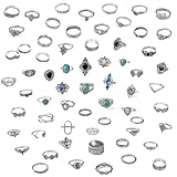 Hifot 85-89 Stück Punk Ringe Set für Damen Frauen Y2K Ringe Silber, Gothic Vintage Fingerringe Türkis Boho Schmuck Knöchelringe Kristall Herz Lotus Schlange Y2K Accessoires
