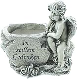 Dekoleidenschaft Pflanzer Kleiner Engel aus Polyresin in verwitterter Optik, wetterfest, Schriftzug In stillem Gedenken, Pflanzgefäß, Grabschmuck