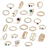 YUXIANLB 26 Teiliges Vintage Stapelring Set Boho Knöchelringe mit Kristallen für Frauen Zierliche Midi Fingerringe für Alltag Party Festival Besondere Anlässe Schlichtes Design mit Funkenden Steinen