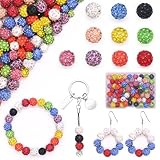 Mispudin 100 Stück 10mm Disco Ball Perlen zum Auffädeln, Strass Perlen Bunt Glitzerperlen zum Auffädeln, Shamballa Perlen Clay Perlen Kristall Perlen für Armband Halskette Party Dekoration