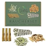 JEEBUTY Premium Räucherset XL, Weihrauch, Boswellia Carterii, 50g, Salbei lose 25g, Salbei Räucherbündel 1x, Palo Santo 3X, Geschenkset