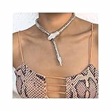 Cubahop Schlange Anhänger Choker Halsketten Armbänder Set Strass Halskette Hand Kette Schmuck für Frauen und Mädchen (Silber Halskette)