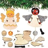 Baker Ross AX386 Engel Puppendekorationen aus Holz Bastelset für Kinder - 4 Stück, Festliche Kreativsets und Bastelbedarf zum Basteln und Dekorieren zur Weihnachtszeit