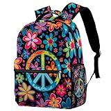 Lässiger Rucksack, Peace-Zeichen-Druck, lustiger Schulrucksack, leichte Büchertasche mit 1 Hauptfach, 2 Seitentaschen, Fronttasche mit integriertem Organizer, Premium-Rucksack, Mehrfarbig 10,
