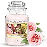 Yankee Candle Duftkerze im Glas (groß) – Fresh Cut Roses – Kerze mit langer Brenndauer bis zu 150 Stunden