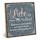 ARTFAVES® Wandbild Holzschild mit Spruch - Liebe ist wie ein Vollbad - Türschild Retro Vintage Deko Bild Geschenk - Hochzeit, Valentinstag, Kennenlerntag, Verlobung