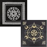 CREATCABIN 2 Stück Altartuch Mond Sonne Stern Pentagramm Himmlisches Tarotdeck Spiritueller Wandteppich Tischdecke Kraft Heiliges Tuch Astrologie Für Wahrsagerei Hexereizubehör Heidnisch-Schwarz