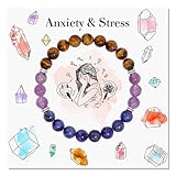 Natürlicher Kristall Heilsteine Armband Perlenarmband Damen Herren 8mm Natürliche Edelstein Armband Crystal Heilsteine Stretch Armband mit Heilkarte Anxiety & Stress Glücksbringer Schmuck Geschenk