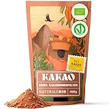 Kakao Pulver Bio 400 g. Organic Cacao Powder. Natürlich, rein aus rohen Kakaobohnen. Produziert aus der Theobroma Cocoa Pflanze. Magnesium- und Phosphor-Quelle. NaturaleBio.