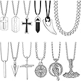 Diamday 12 Stück Wikinger Halsketten Thor Hammer Nordischen Mjolnir Amulett Anhänger Halskette mit Speerspitze Pfeilspitze Kreuz Rabe Talisman Halskette Punk Nordisch Wikinger Schmuck Herren Silber