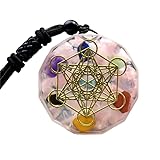 1 x runder Metatron Cube Unisex Olivine Cosmic Energy Center Zeichen Blume des Lebens Heilige Geometrie Orgon Anhänger Halskette (Größe: Stil 1-Pink)