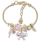 Cosmeria Armband Damen Schmuck Mit Schmetterling Anhänger, Verstellbares Armband Mädchen Aus Edelstahl, Farbige Kristallperlen, Stilvolles Geschenk
