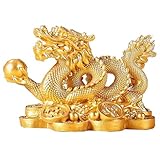 DKIIL NOIYB Chinesische Drachenstatuen, Feng Shui Goldene Drachen Skulptur, Dekorative Ornamente zum Jahr des Drachen 2024, Reichtum Machender Drachen Figuren, Glücksbringer Harz Drache