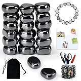 20 Stück Hämatit Magnetsteine, Irreguläre Magnetische Steine Zum Entspannen, Dekorieren & Anti-Stress Set mit Aufbewahrungstasche für Kühlschrank, Büro, Zuhause -Schwarz