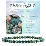 Bivei Moosachat - Erdung Kristall Armband für Frauen 4mm Perlen Halbedelstein Natürlicher Stein Dehnbarer Elastischer Schmuck Yoga Geschenke