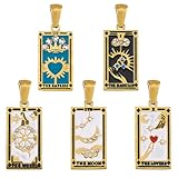 DICOSMETIC 5 Styles Edelstahl Tarot Anhänger 5 Stück Emaille Strass Charms Goldene Tarot Charms Rechteckige Tarot Karten Charms Für DIY Halskette Schmuckherstellung 19x10.5x2.5mm