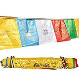 Bhaisajyaguru(Medizin Buddha),Gandhanra Tibetische Gebetsfahnen Golddruck,Windpferdflagge,Lungta Flaggen,für Buddhistische Altäre, Meditationsräume, Außendekoration,3m lang 10 fahnen