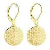 JO WISDOM Damen Ohrringe hängende Lebensblume silber 925 Blume des Lebens mit Gelb Vergoldet,Schmuck für Frauen