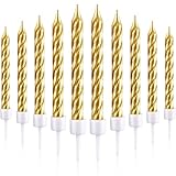 Blulu 50 Stück Spiral Kuchen Kerzen in Halterungen Metallisch Kuchen Cupcake Kerzen Kurze Dünne Kuchen Kerzen für Geburtstag Hochzeit Party Kuchen Dekorationen (Gold)