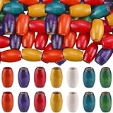 GORGECRAFT 50 Stück Holzperlen Mit Großem Loch 30 x 20mm Oval Bemalt Bunt Natürlicher Holz Abstandshalter Lose Kugel Großpackung Perle Für Armband Halskette Schmuckherstellung