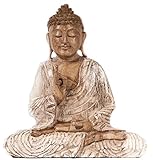 Windalf Happy Buddha Sitzend Siddhartha 22 cm Statue Holzfigur Deko-Statue Zen-Garten Deko-Figur Handarbeit Holz