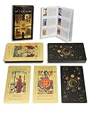 78 teiliges Goldfolien Tarot Deck, Goldkarten mit 36 seitigem Reiseführer, PVC, wasserdicht und faltenfrei, Tarotkarten Decks für Anfänger, wasserdicht und langlebig (Sonne, Mond und Sterne, Gold)